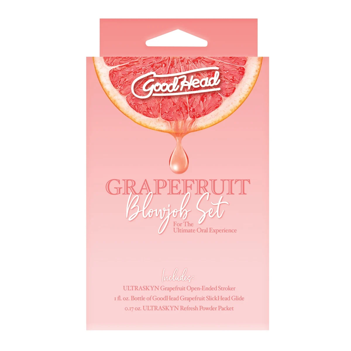 a package of grapefruit teethpaste with a drop of water
