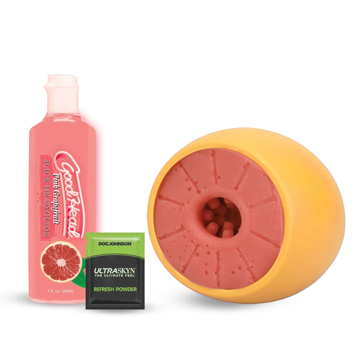 a grapefruit and a bottle of deodorant next to it