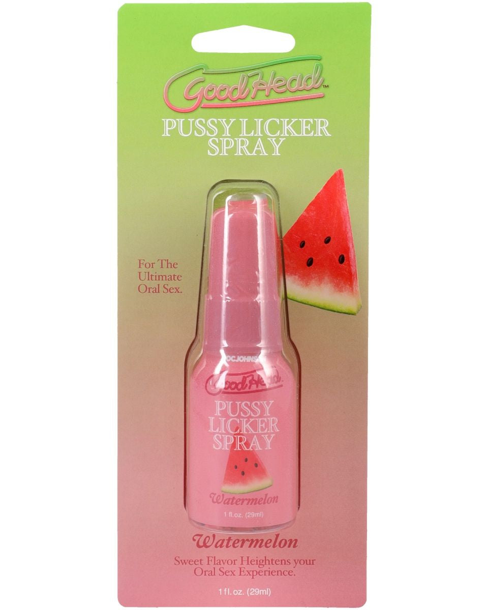 GoodHead Pussy Licker Spray Watermelon 1oz bottle showcasing a sophisticated design, perfect for a decadent flavoured oral spray experience.