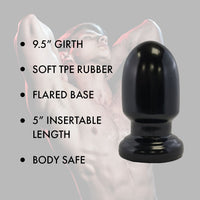 Elegant Prowler RED Thud 5 Black butt plug highlighting its soft TPE rubber material and impressive girth.