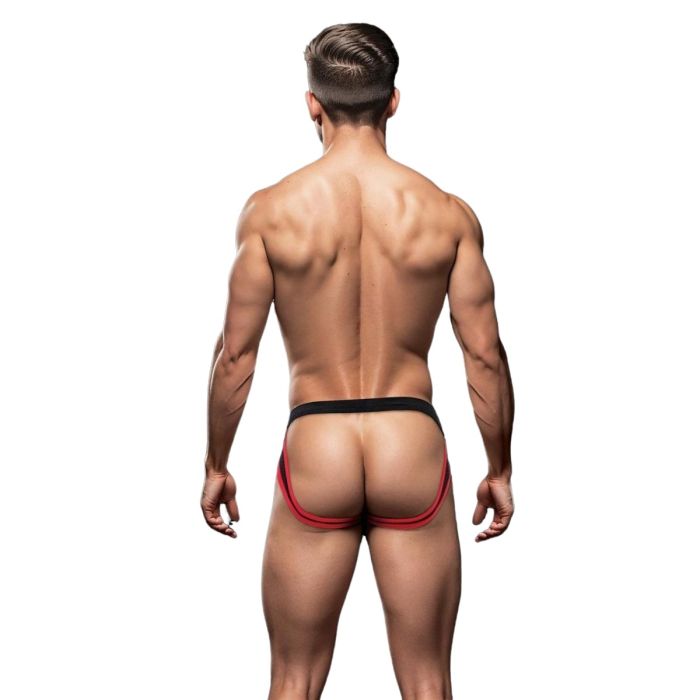 Sleek Envy Sport Mesh Jock-Black with bold red accents, exemplifying modern style and functionality for active men. Premium luxury mesh jock for ultimate ventilation.
