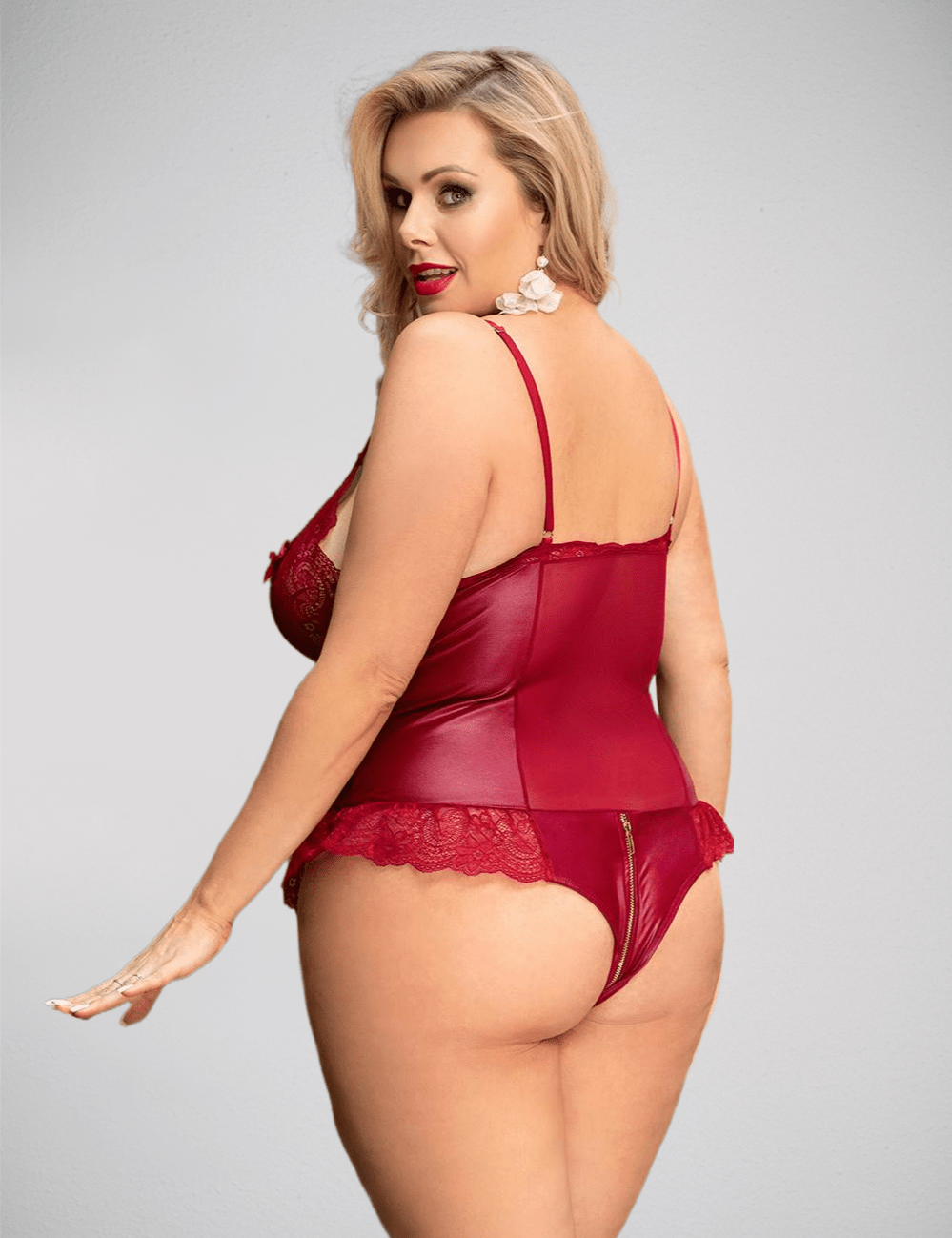 Scandals Sexy Lace Leather Stitching Zipper Teddy Bodies & Teddies Scandals Lingerie