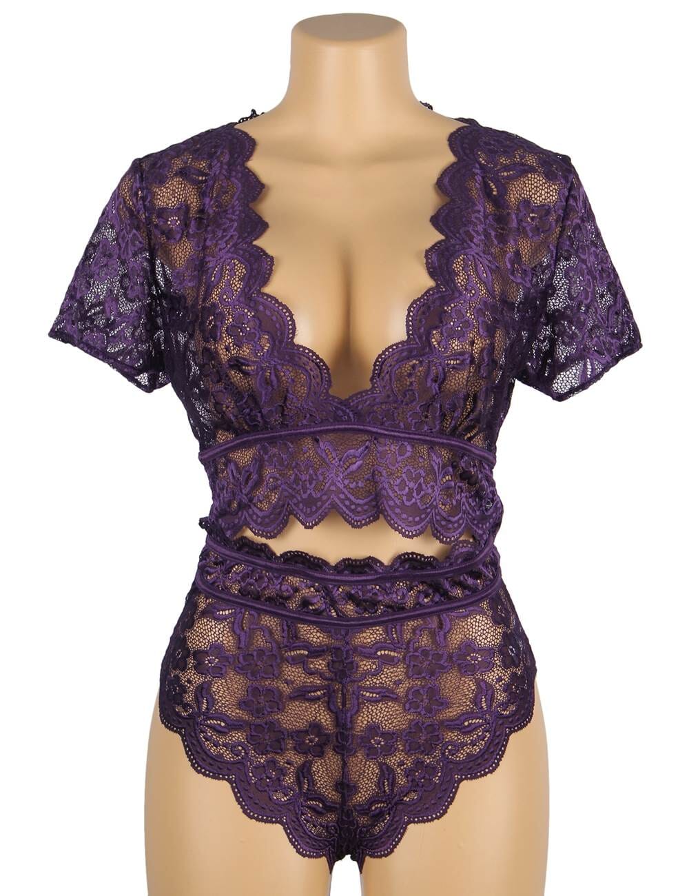 a mannequin wearing a purple lingerie