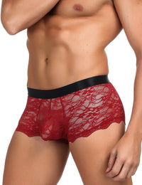 a man wearing a red underwear with a black belt