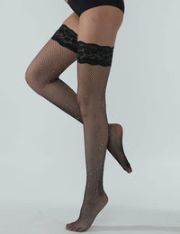 Scandals Rhinestone Fishnet Stockings with Lace Trim Stockings & Hosiery Scandals Lingerie