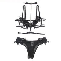 a woman's underwear with black lace and flowers