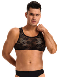 Sophisticated Black Men Sexy Lace Lingerie Top featuring premium lace detailing, ideal for confident men in search of a men's lace lingerie top.