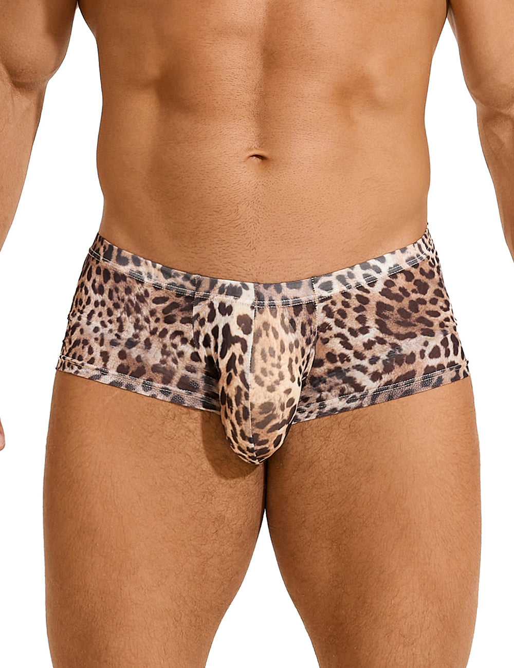 Stylish sexy mesh boxer with eye-catching leopard print, designed for the modern man by Scandals.
