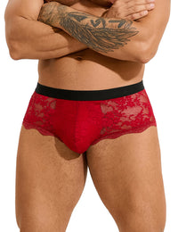 Men's Sexy Lace See-Through Briefs by Scandals Menswear displayed elegantly, highlighting their eye-catching design for luxurious men's briefs.