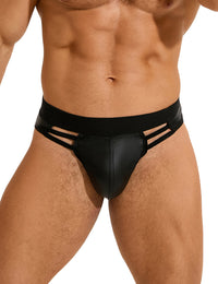 Full product shot of Black Sexy PU Leather Hollow Out Men Underwear, a must-have for men who desire sophistication and style in their intimate apparel.