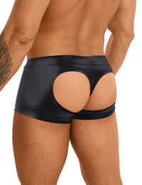 Scandals Black Sexy PU Leather Hip Hollow Men Boxer