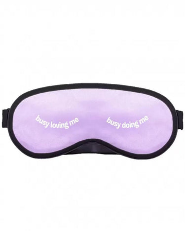a sleeping mask with the words busy loving me on it