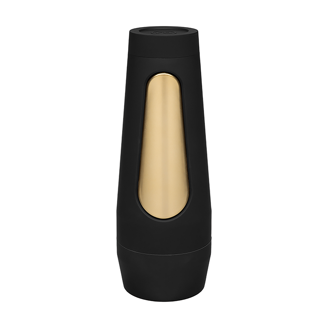 a black and gold item is shown on a white background