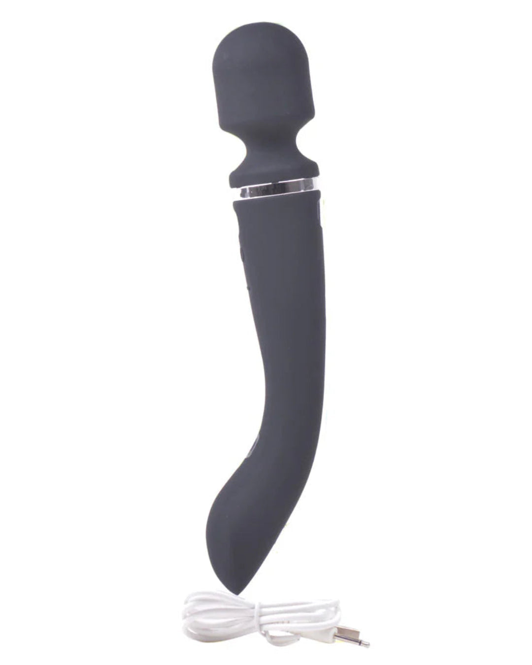 a black vibrating device with a white cord