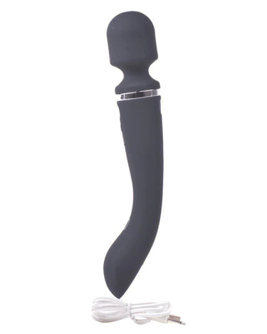 a black vibrating device with a white cord