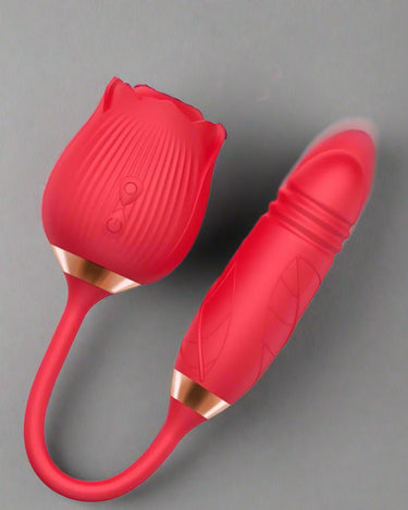 a red electric device with a rose design on it