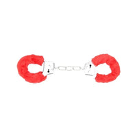 a pair of handcuffs with red fur on them