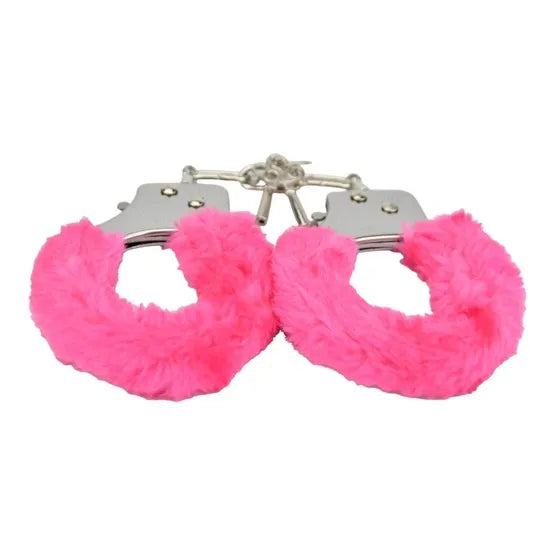 a pair of handcuffs with pink fur on them