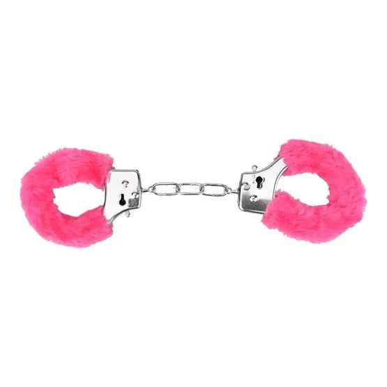 a pair of handcuffs with pink fur on them