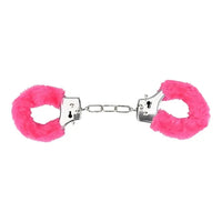 a pair of handcuffs with pink fur on them