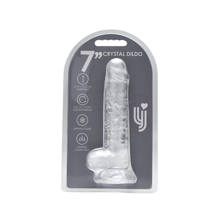 Loving Joy 7-inch Crystal Dildo packaging, featuring a luxurious clear jelly dong, ideal for indulgent experiences.