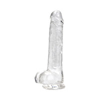 Loving Joy 8-inch Crystal Dildo display, showcasing a beautifully designed clear jelly dong for a touch of elegance in intimate moments.