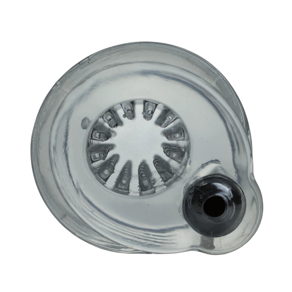 Close-up of the Rev-Sleeves Vibrating Male Masturbator showcasing the removable bullet and 10-speed settings for versatile pleasure.