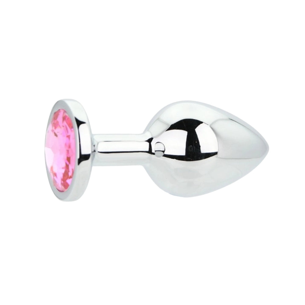 Luxury Toosh Metal Butt Plug with Pink Stone, medium size, showcasing its elegant design and smooth aluminium alloy finish.