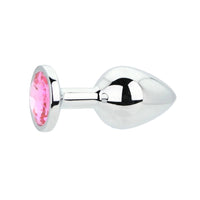 Luxury Toosh Metal Butt Plug with Pink Stone, medium size, showcasing its elegant design and smooth aluminium alloy finish.