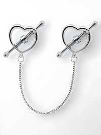 Heart Vice Nipple Clamps for Bondage with Chain – Smooth Finish, Stainless Steel, showcases elegant heart-shaped design, perfect for enhancing intimate play.