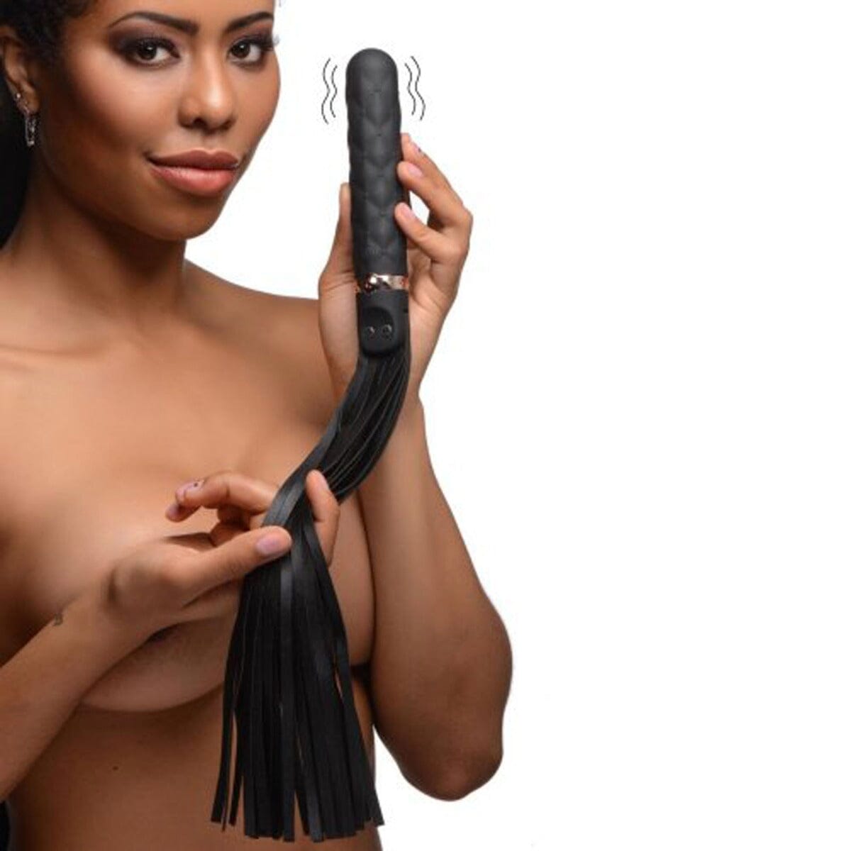 Vibra-Lasher 9 Function Black Vibrating Silicone Dildo Flogger