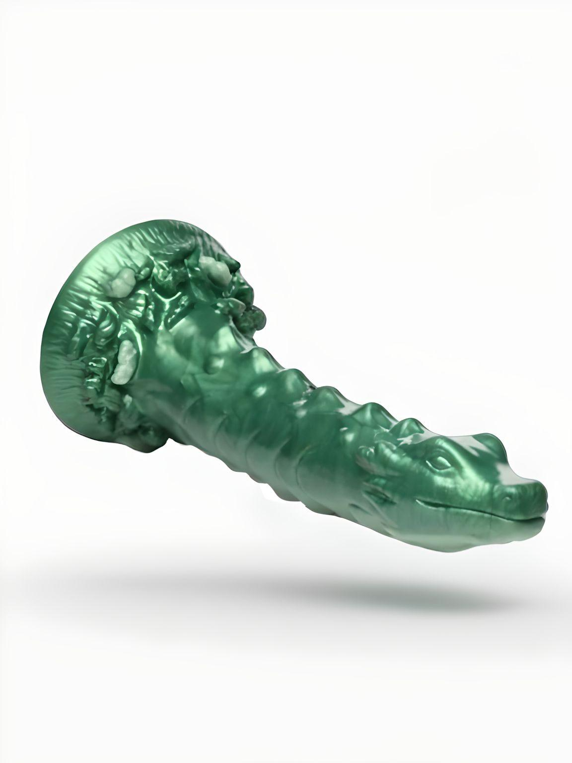 Creature Cocks - Cockness Monster Lake Creature Silicone Dildo showcasing an iridescent green finish in luxurious detail.