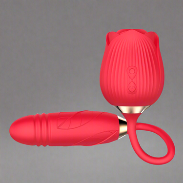 Rose Thrusting Clitoral Suction 2 In 1 Silicone Red Rechargeable Sex Toy by Scandals