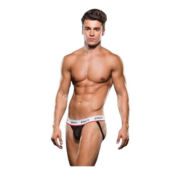 Envy Low Rise Jock Strap Black showcasing luxurious design and comfort, perfect for those seeking a stylish low rise jock strap.