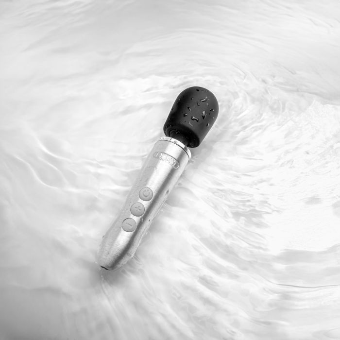 Close-up of the Doxy Go - Brushed Metal revealing detailed craftsmanship of the doxy mini wand.