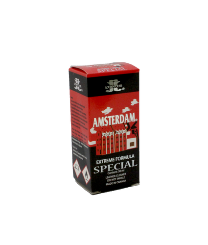 Elegant bottle of Amsterdam Special Leather Cleaner, ideal for maintaining erotic leather apparel.
