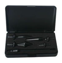 Four uniquely shaped enema tips within a sleek case, included in the Master Series Deluge Deluxe Black Enema Set for tailored cleansing.