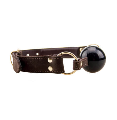 Stylish Nubuck Leather Solid Ball Gag highlighting the unique 7 hole buckle fastening system for perfect fit.
