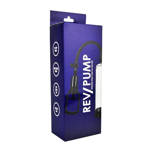 a blue box with a black pump inside of it