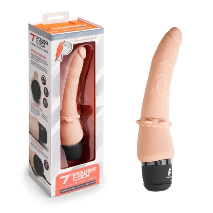 Chic Powercocks 7" Slim Anal Realistic Vibrator, designed to offer a life-like experience as a realistic anal vibrating dildo for effortless pleasure.