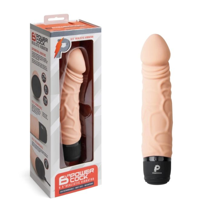 Powercocks Realistic Dildo Vibrator - Silky-Smooth Silicone, 3 Speeds, Lifelike Veining & Textured Base
