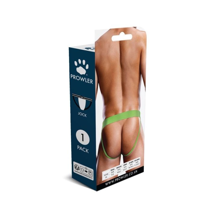 Model wearing the Prowler Lace Jock Strap, demonstrating its flattering fit and bold lace accents.