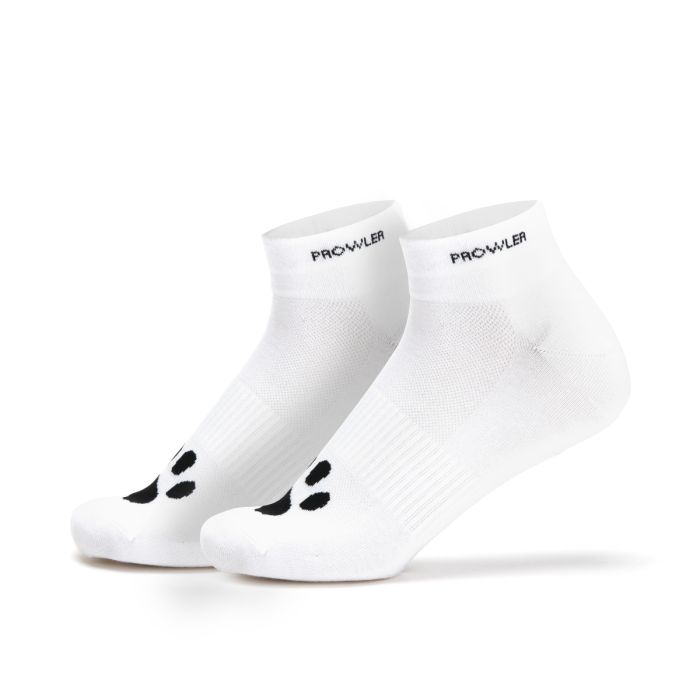 Stylish white Prowler RED ankle socks showcasing the brand's logo and paw print, designed for comfort and everyday wear.
