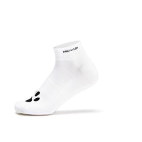 Side view of Prowler RED Ankle Sock Just A Hole, showcasing its white fabric and playful design, ideal for stylish and comfortable wear.