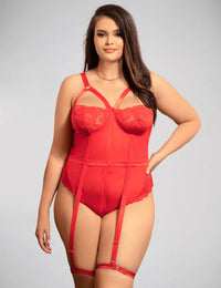 Scandals One Piece Teddy With Lace, Snap Crotch & Leg Straps Bodies & Teddies Scandals Lingerie Extra Large - 2XL Red