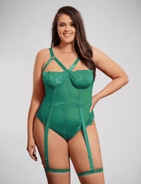Scandals One Piece Teddy With Lace, Snap Crotch & Leg Straps Bodies & Teddies Scandals Lingerie Extra Large - 2XL Green