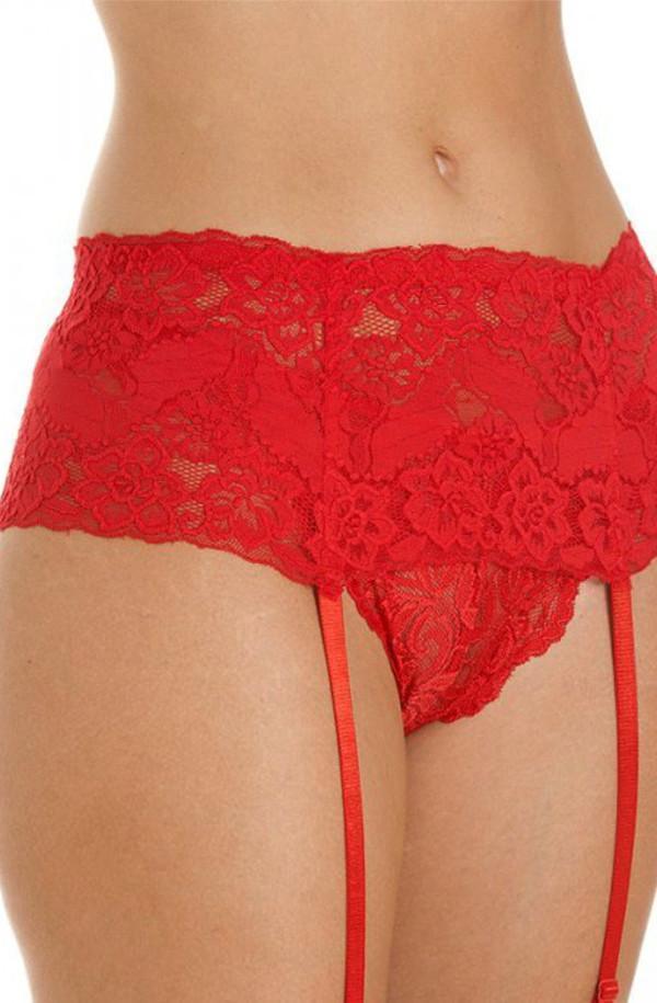 Red Wide Lace Suspender Belt