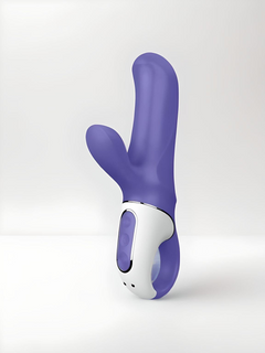 Satisfyer Vibes Magic Bunny Rabbit Vibrator, a luxurious purple rabbit vibrator featuring a sleek design, whisper mode, and 12 powerful vibration programs, ideal for heightened pleasure.