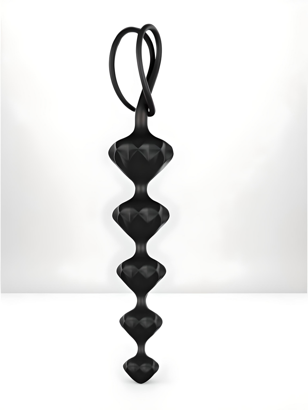 Satisfyer Love Beads set of 2 black silicone anal beads with classic and pyramid shapes for adult explorers.