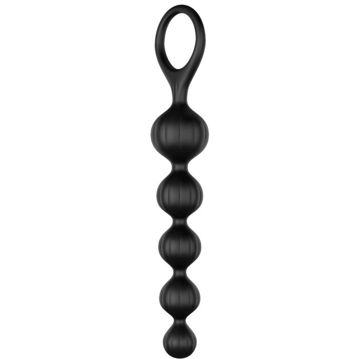 Black Satisfyer Love Beads set with classic and pyramid-shaped silicone anal beads for exploration and pleasure.